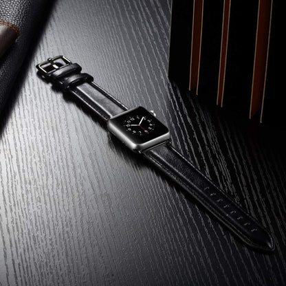 Black Buckle Leather Watch Band For Apple Watch Series 10 42mm / 9&8&7 41mm / SE 3&SE 2&6&SE&5&4 40mm / 3&2&1 38mm(Black) by bashfashion