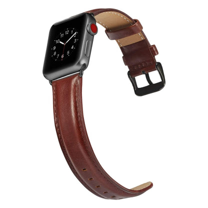 Black Buckle Leather Watch Band For Apple Watch Series 10 42mm / 9&8&7 41mm / SE 3&SE 2&6&SE&5&4 40mm / 3&2&1 38mm(Dark Brown) by bashfashion
