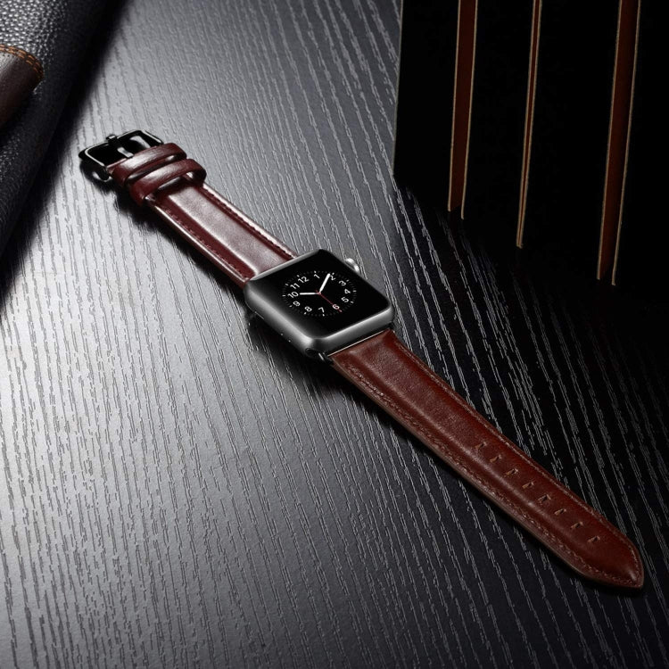 Black Buckle Leather Watch Band For Apple Watch Series 10 42mm / 9&8&7 41mm / SE 3&SE 2&6&SE&5&4 40mm / 3&2&1 38mm(Dark Brown) by bashfashion