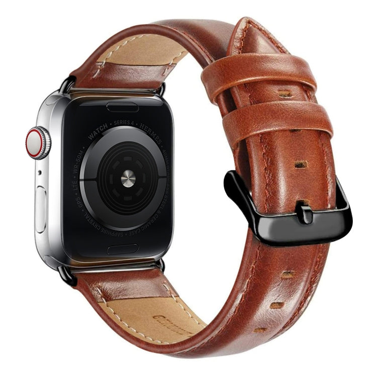 Black Buckle Leather Watch Band For Apple Watch Series 10 42mm / 9&8&7 41mm / SE 3&SE 2&6&SE&5&4 40mm / 3&2&1 38mm(Brown) by bashfashion