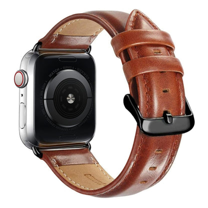 Black Buckle Leather Watch Band For Apple Watch Series 10 42mm / 9&8&7 41mm / SE 3&SE 2&6&SE&5&4 40mm / 3&2&1 38mm(Brown) by bashfashion