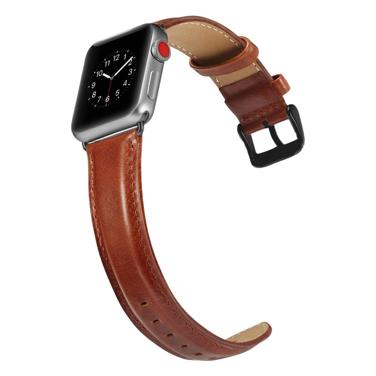 Black Buckle Leather Watch Band For Apple Watch Series 10 42mm / 9&8&7 41mm / SE 3&SE 2&6&SE&5&4 40mm / 3&2&1 38mm(Brown) by bashfashion