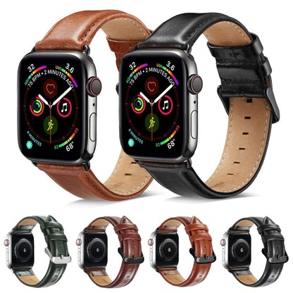 Black Buckle Leather Watch Band For Apple Watch Series 10 42mm / 9&8&7 41mm / SE 3&SE 2&6&SE&5&4 40mm / 3&2&1 38mm(Black) by bashfashion