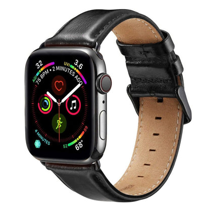 Black Buckle Leather Watch Band For Apple Watch Ultra 49mm&Watch Ultra 2 49mm / Series 10 46mm / 9&8&7 45mm / SE 3&SE 2&6&SE&5&4 44mm / 3&2&1 42mm(Black) by bashfashion
