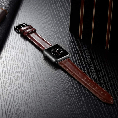 Black Buckle Leather Watch Band For Apple Watch Ultra 49mm&Watch Ultra 2 49mm / Series 10 46mm / 9&8&7 45mm / SE 3&SE 2&6&SE&5&4 44mm / 3&2&1 42mm(Dark Brown) by bashfashion