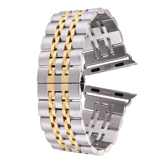 20mm Women Hidden Butterfly Buckle 7 Beads Stainless Steel Watch Band For Apple Watch 38mm(Silver Gold) by bashfashion