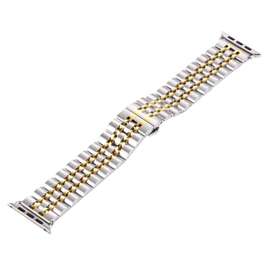 20mm Women Hidden Butterfly Buckle 7 Beads Stainless Steel Watch Band For Apple Watch 38mm(Silver Gold) by bashfashion