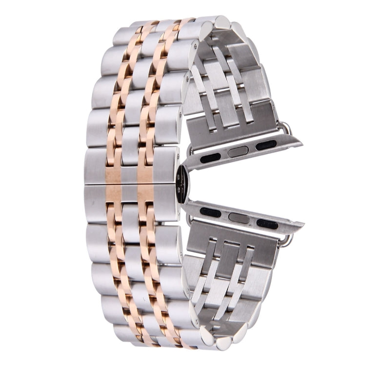 20mm Women Hidden Butterfly Buckle 7 Beads Stainless Steel Watch Band For Apple Watch 38mm(Silver Rose Gold) by bashfashion