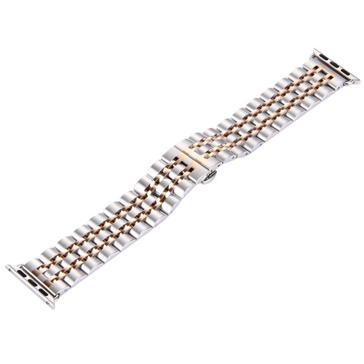 20mm Women Hidden Butterfly Buckle 7 Beads Stainless Steel Watch Band For Apple Watch 38mm(Silver Rose Gold) by bashfashion