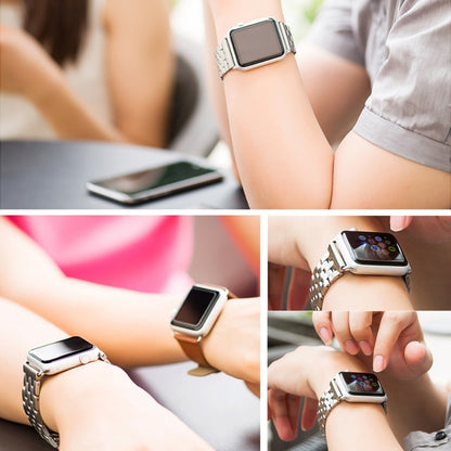 20mm Women Hidden Butterfly Buckle 7 Beads Stainless Steel Watch Band For Apple Watch 38mm(Black) by bashfashion