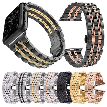 20mm Women Hidden Butterfly Buckle 7 Beads Stainless Steel Watch Band For Apple Watch 38mm(Black+Rose gold) by bashfashion