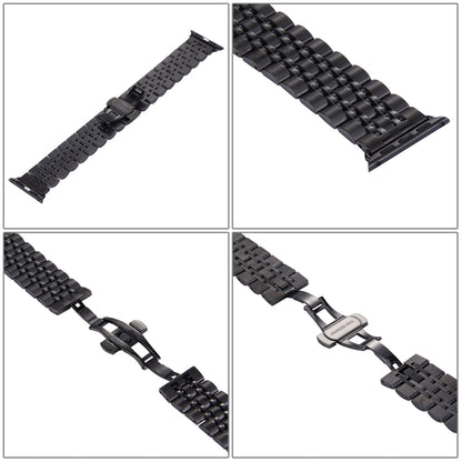 22mm Men Hidden Butterfly Buckle 7 Beads Stainless Steel Watch Band For Apple Watch 38mm(Black) by bashfashion