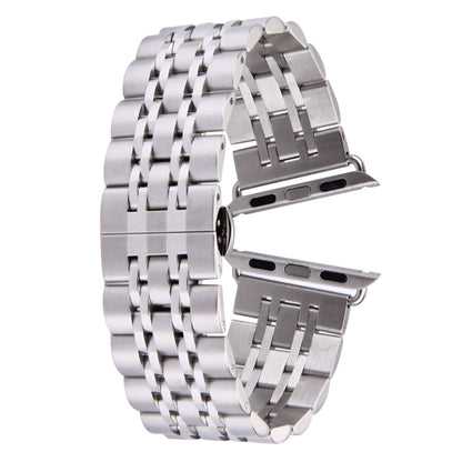 22mm Men Hidden Butterfly Buckle 7 Beads Stainless Steel Watch Band For Apple Watch 38mm(Silver) by bashfashion