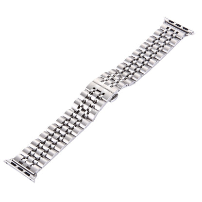 22mm Men Hidden Butterfly Buckle 7 Beads Stainless Steel Watch Band For Apple Watch 38mm(Silver) by bashfashion