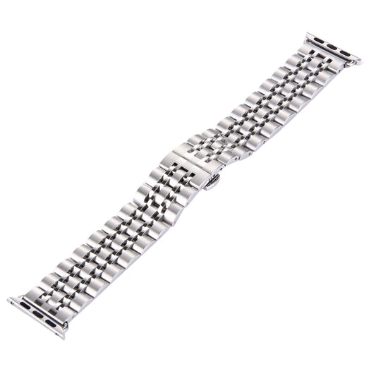 22mm Men Hidden Butterfly Buckle 7 Beads Stainless Steel Watch Band For Apple Watch 38mm(Silver) by bashfashion
