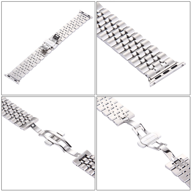 22mm Men Hidden Butterfly Buckle 7 Beads Stainless Steel Watch Band For Apple Watch 38mm(Silver) by bashfashion
