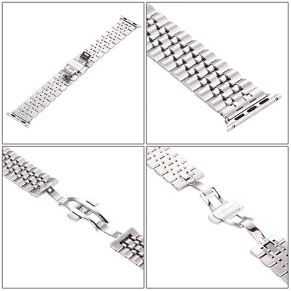 22mm Men Hidden Butterfly Buckle 7 Beads Stainless Steel Watch Band For Apple Watch 38mm(Silver) by bashfashion
