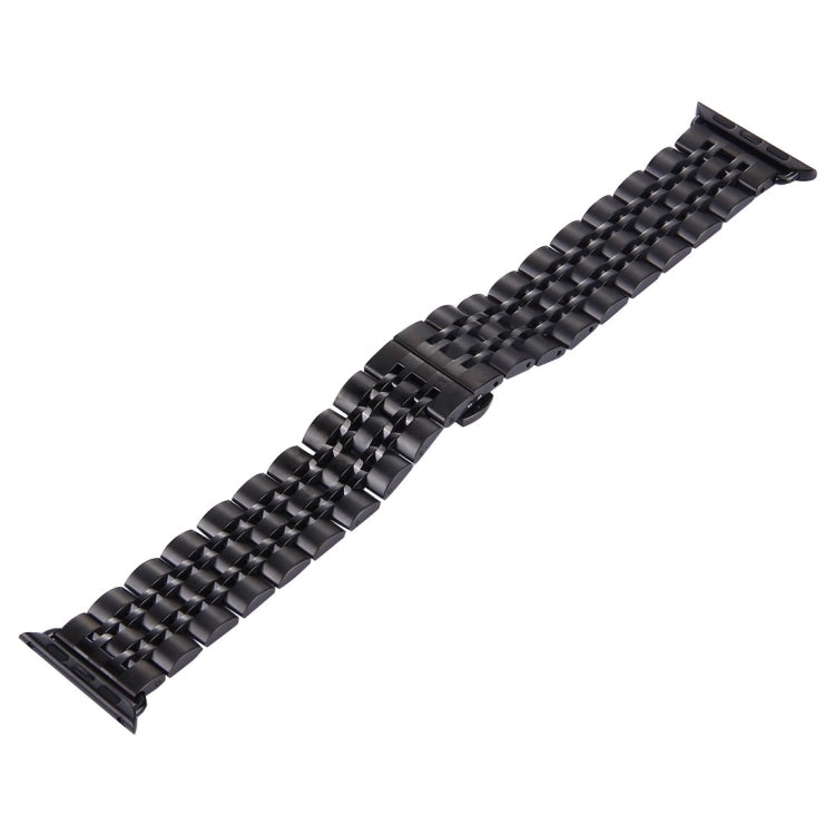 22mm Men Hidden Butterfly Buckle 7 Beads Stainless Steel Watch Band For Apple Watch 42mm(Black) by bashfashion