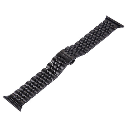 22mm Men Hidden Butterfly Buckle 7 Beads Stainless Steel Watch Band For Apple Watch 42mm(Black) by bashfashion