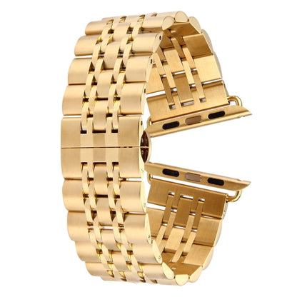 22mm Men Hidden Butterfly Buckle 7 Beads Stainless Steel Watch Band For Apple Watch 42mm(Gold) by bashfashion