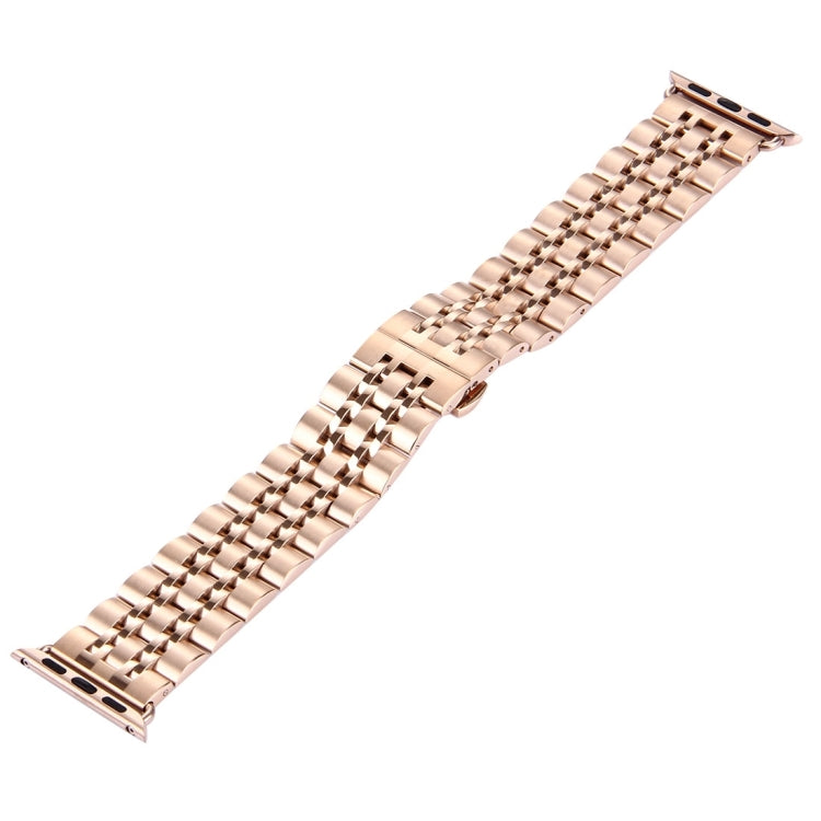 22mm Men Hidden Butterfly Buckle 7 Beads Stainless Steel Watch Band For Apple Watch 42mm(Rose Gold) by bashfashion