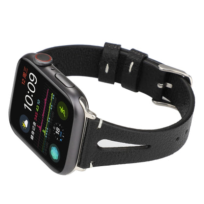 Simple V-shaped Leather Watch Band for Apple Watch Series 7 45mm / 6 & SE & 5 & 4 44mm / 3 & 2 & 1 42mm(Black) by bashfashion
