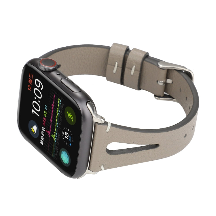 Simple V-shaped Leather Watch Band for Apple Watch Series 7 45mm / 6 & SE & 5 & 4 44mm / 3 & 2 & 1 42mm(Grey) by bashfashion
