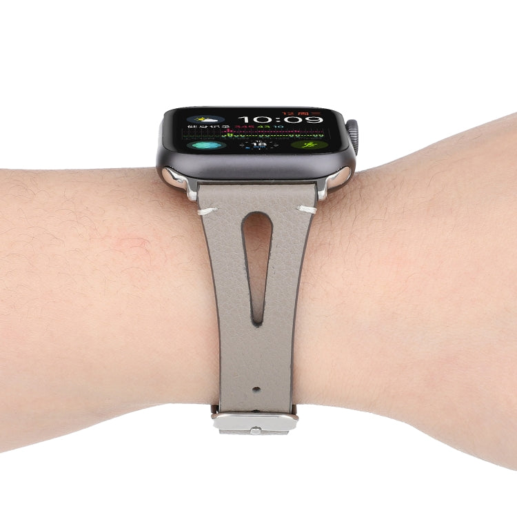 Simple V-shaped Leather Watch Band for Apple Watch Series 7 45mm / 6 & SE & 5 & 4 44mm / 3 & 2 & 1 42mm(Grey) by bashfashion