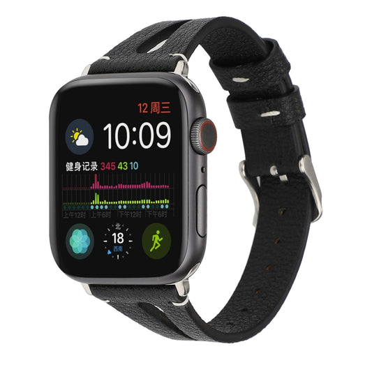 Simple V-shaped Leather Watch Band for Apple Watch Series 7 41mm / 6 & SE & 5 & 4 40mm / 3 & 2 & 1 38mm(Black) by bashfashion