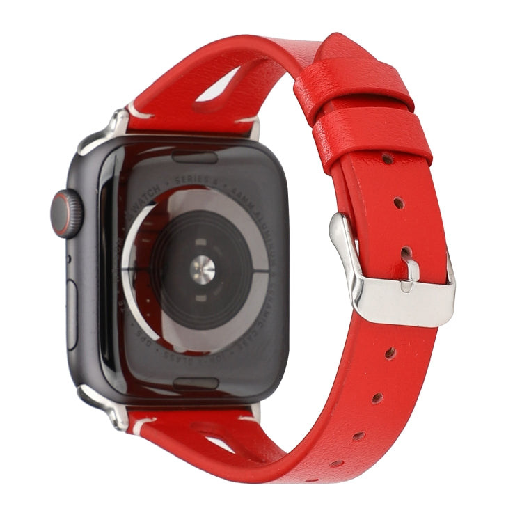 Simple V-shaped Leather Watch Band for Apple Watch Series 7 41mm / 6 & SE & 5 & 4 40mm / 3 & 2 & 1 38mm(Red) by bashfashion