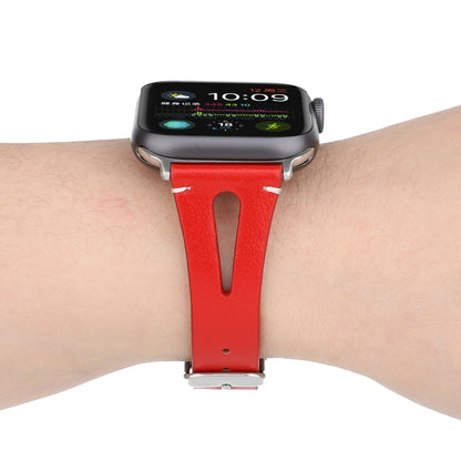 Simple V-shaped Leather Watch Band for Apple Watch Series 7 41mm / 6 & SE & 5 & 4 40mm / 3 & 2 & 1 38mm(Red) by bashfashion