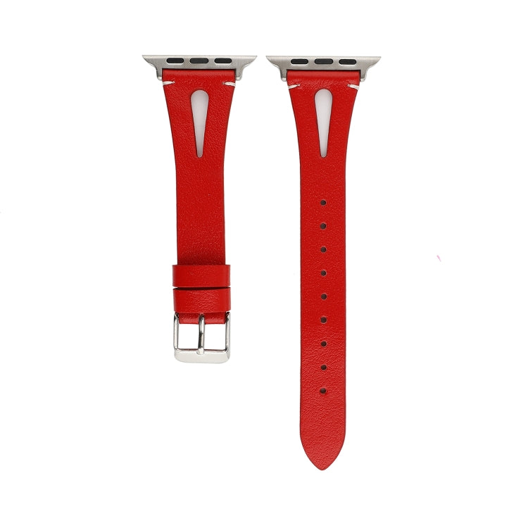 Simple V-shaped Leather Watch Band for Apple Watch Series 7 41mm / 6 & SE & 5 & 4 40mm / 3 & 2 & 1 38mm(Red) by bashfashion