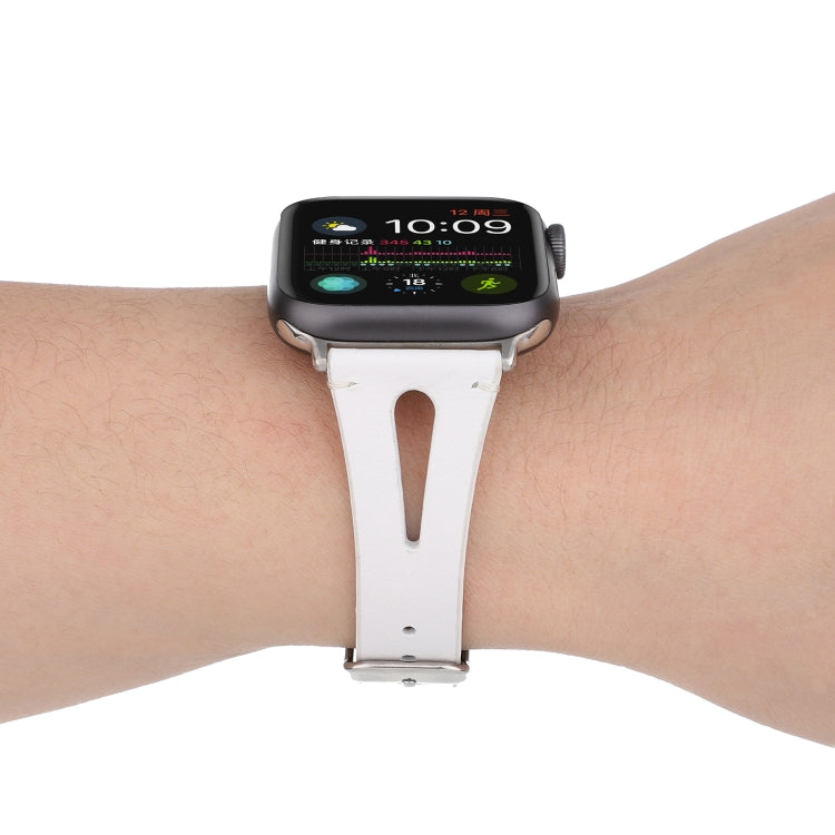 Simple V-shaped Leather Watch Band for Apple Watch Series 7 41mm / 6 & SE & 5 & 4 40mm / 3 & 2 & 1 38mm(White) by bashfashion