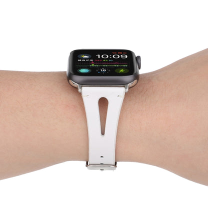 Simple V-shaped Leather Watch Band for Apple Watch Series 7 41mm / 6 & SE & 5 & 4 40mm / 3 & 2 & 1 38mm(White) by bashfashion