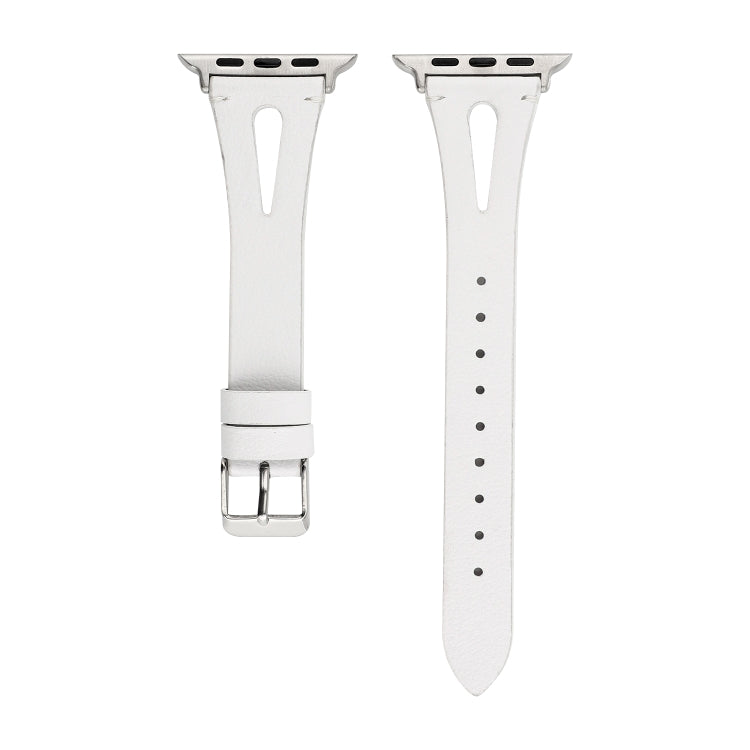 Simple V-shaped Leather Watch Band for Apple Watch Series 7 41mm / 6 & SE & 5 & 4 40mm / 3 & 2 & 1 38mm(White) by bashfashion