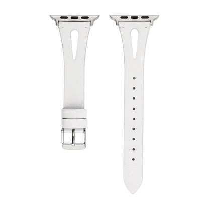 Simple V-shaped Leather Watch Band for Apple Watch Series 7 41mm / 6 & SE & 5 & 4 40mm / 3 & 2 & 1 38mm(White) by bashfashion