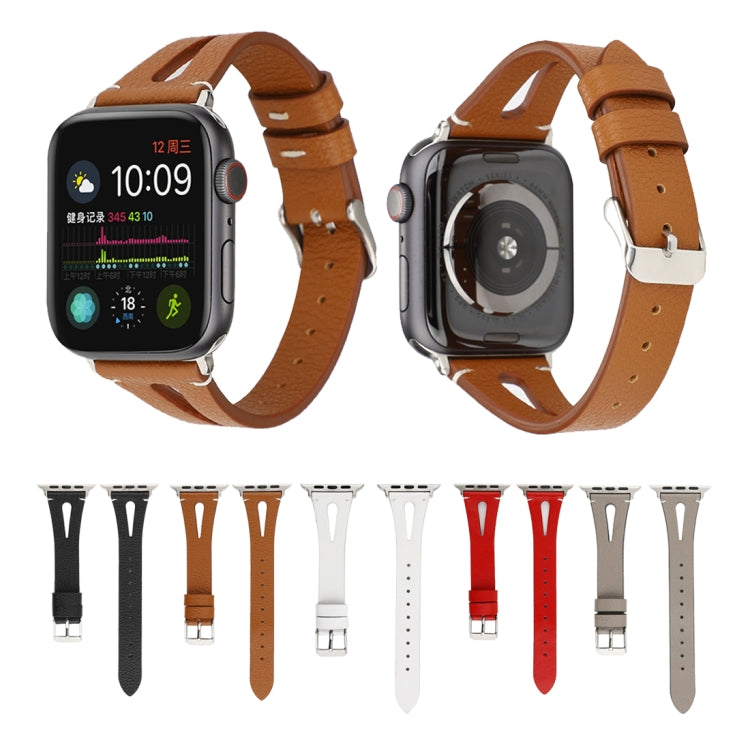 Simple V-shaped Leather Watch Band for Apple Watch Series 7 41mm / 6 & SE & 5 & 4 40mm / 3 & 2 & 1 38mm(White) by bashfashion