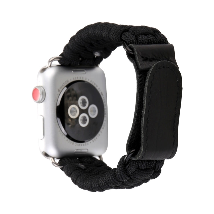 Magic Paste Genuine Leather Umbrella Rope Nylon Wrist Watch Band with and Stainless Steel Buckle for Apple Watch Series 10 42mm / 9&8&7 41mm / SE 3&SE 2&6&SE&5&4 40mm / 3&2&1 38mm(Black) by bashfashion
