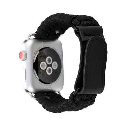 Magic Paste Genuine Leather Umbrella Rope Nylon Wrist Watch Band with and Stainless Steel Buckle for Apple Watch Series 10 42mm / 9&8&7 41mm / SE 3&SE 2&6&SE&5&4 40mm / 3&2&1 38mm(Black) by bashfashion
