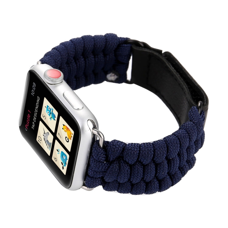 Magic Paste Genuine Leather Umbrella Rope Nylon Wrist Watch Band with and Stainless Steel Buckle for Apple Watch Series 10 42mm / 9&8&7 41mm / SE 3&SE 2&6&SE&5&4 40mm / 3&2&1 38mm(Dark Blue) by bashfashion