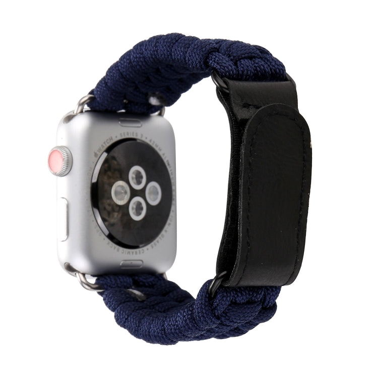 Magic Paste Genuine Leather Umbrella Rope Nylon Wrist Watch Band with and Stainless Steel Buckle for Apple Watch Series 10 42mm / 9&8&7 41mm / SE 3&SE 2&6&SE&5&4 40mm / 3&2&1 38mm(Dark Blue) by bashfashion