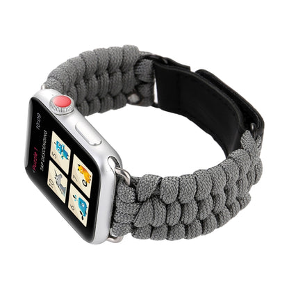 Magic Paste Genuine Leather Umbrella Rope Nylon Wrist Watch Band with and Stainless Steel Buckle for Apple Watch Series 10 42mm / 9&8&7 41mm / SE 3&SE 2&6&SE&5&4 40mm / 3&2&1 38mm(Grey) by bashfashion