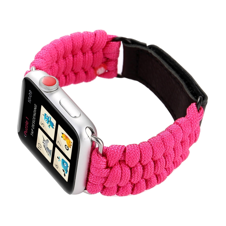 Magic Paste Genuine Leather Umbrella Rope Nylon Wrist Watch Band with and Stainless Steel Buckle for Apple Watch Series 10 42mm / 9&8&7 41mm / SE 3&SE 2&6&SE&5&4 40mm / 3&2&1 38mm(Magenta) by bashfashion