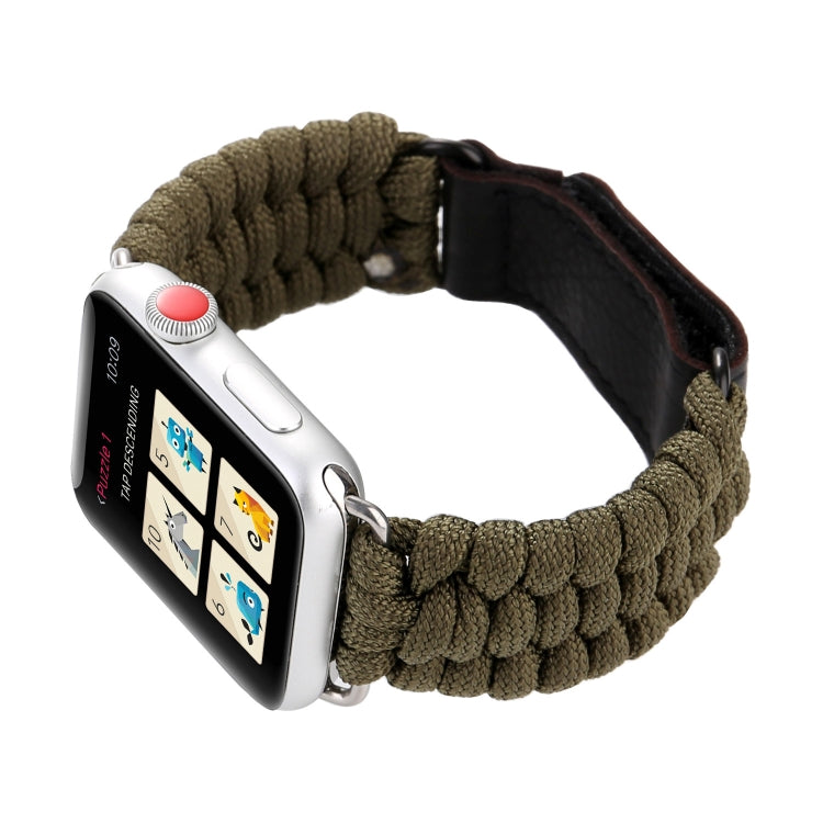 Magic Paste Genuine Leather Umbrella Rope Nylon Wrist Watch Band with and Stainless Steel Buckle for Apple Watch Series 10 42mm / 9&8&7 41mm / SE 3&SE 2&6&SE&5&4 40mm / 3&2&1 38mm(Brown) by bashfashion