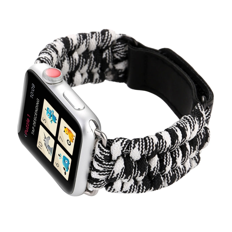 Magic Paste Genuine Leather Umbrella Rope Nylon Wrist Watch Band with Stainless Steel Buckle for Apple Watch Ultra 49mm&Watch Ultra 2 49mm / Series 10 46mm / 9&8&7 45mm / SE 3&SE 2&6&SE&5&4 44mm / 3&2&1 42mm(Black White) by bashfashion