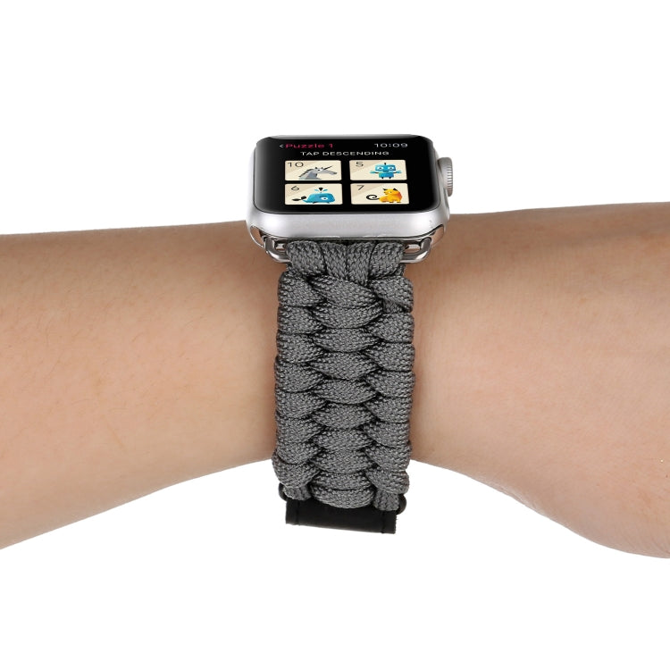Magic Paste Genuine Leather Umbrella Rope Nylon Wrist Watch Band with Stainless Steel Buckle for Apple Watch Ultra 49mm&Watch Ultra 2 49mm / Series 10 46mm / 9&8&7 45mm / SE 3&SE 2&6&SE&5&4 44mm / 3&2&1 42mm(Grey) by bashfashion
