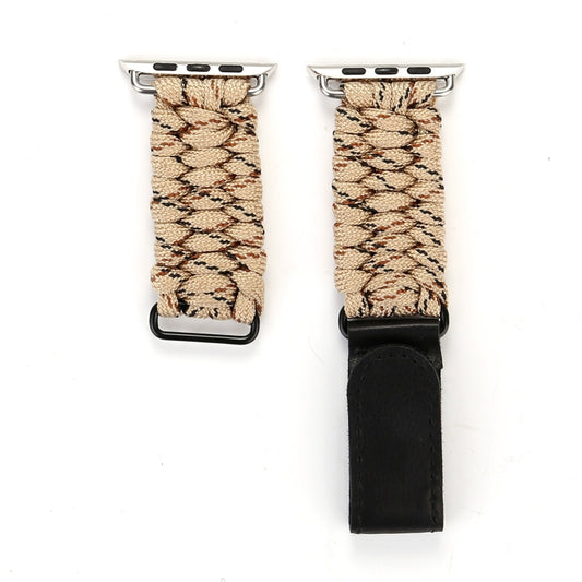 Magic Paste Genuine Leather Umbrella Rope Nylon Wrist Watch Band with Stainless Steel Buckle for Apple Watch Ultra 49mm&Watch Ultra 2 49mm / Series 10 46mm / 9&8&7 45mm / SE 3&SE 2&6&SE&5&4 44mm / 3&2&1 42mm(Gold) by bashfashion