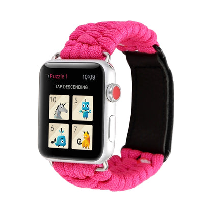 Magic Paste Genuine Leather Umbrella Rope Nylon Wrist Watch Band with Stainless Steel Buckle for Apple Watch Ultra 49mm&Watch Ultra 2 49mm / Series 10 46mm / 9&8&7 45mm / SE 3&SE 2&6&SE&5&4 44mm / 3&2&1 42mm(Magenta) by bashfashion