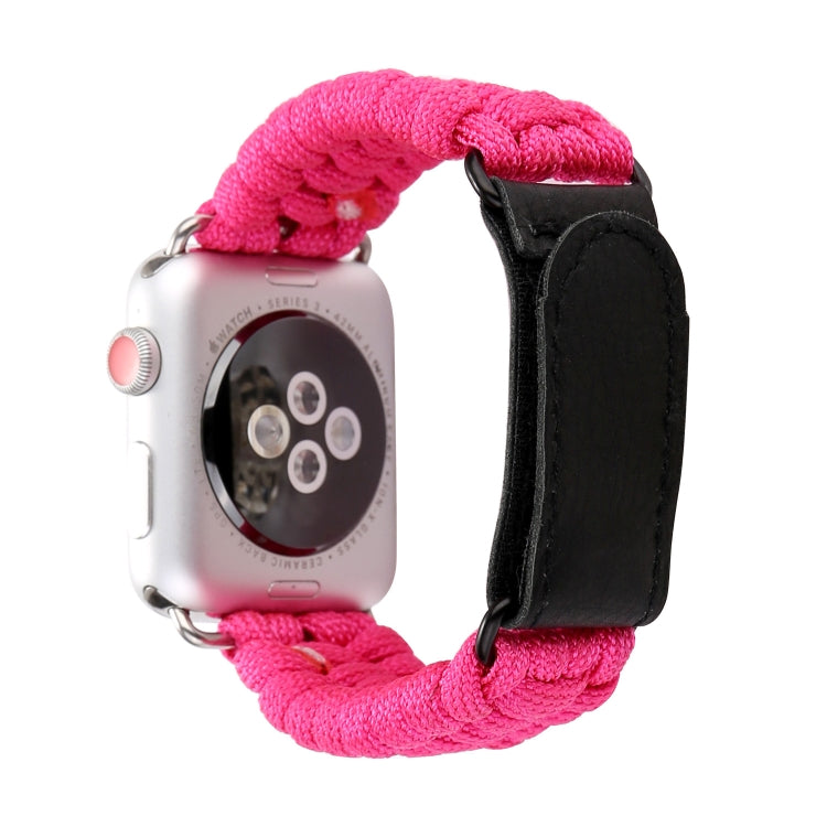 Magic Paste Genuine Leather Umbrella Rope Nylon Wrist Watch Band with Stainless Steel Buckle for Apple Watch Ultra 49mm&Watch Ultra 2 49mm / Series 10 46mm / 9&8&7 45mm / SE 3&SE 2&6&SE&5&4 44mm / 3&2&1 42mm(Magenta) by bashfashion