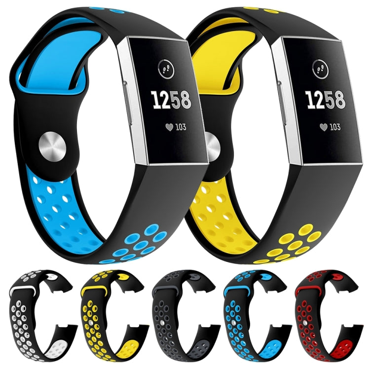 Two-color Round Hole Silicone Watch Band for Fitbit Charge 3, Watch Band Size:130-195mm(Blue) by bashfashion
